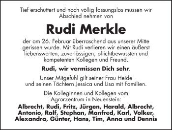 Traueranzeige von Rudi Merkle 