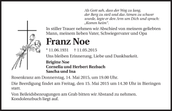 Traueranzeige von Franz Noe 