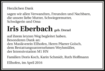 Traueranzeige von Iris Eberbach 