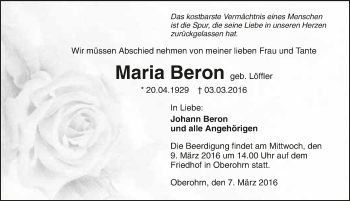 Traueranzeige von Maria Beron 