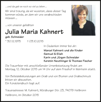 Traueranzeige von Julia Maria Kahnert 