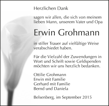 Traueranzeige von Erwin Grohmann 