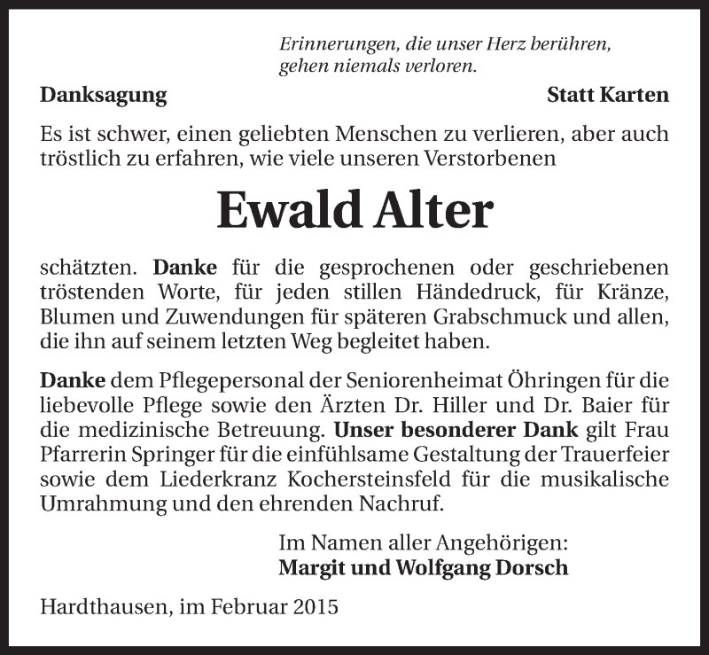  Traueranzeige für Ewald Alter vom 25.02.2015 aus 