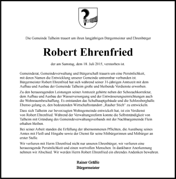 Traueranzeige von Robert Ehrenfried 