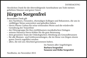 Traueranzeige von Jürgen Sorgenfrei 