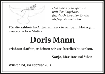 Traueranzeige von Doris Mann 