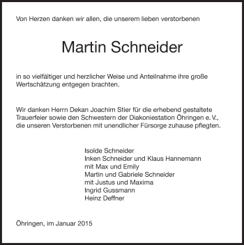 Traueranzeige von Martin Schneider 