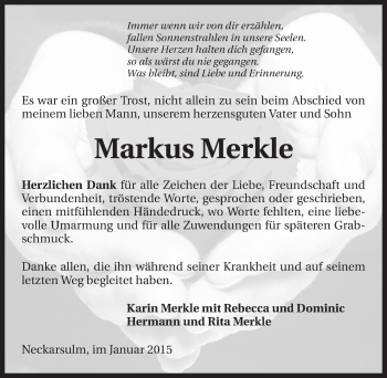 Traueranzeige von Karin Merkle 