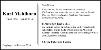 Traueranzeige von Kurt Mehlhorn 