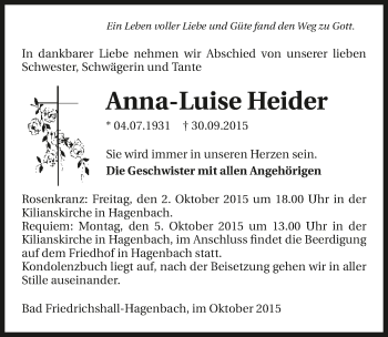 Traueranzeige von Anna-Luise Heider 