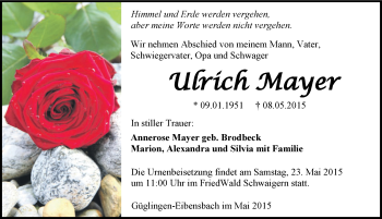 Traueranzeige von Ulrich Mayer 