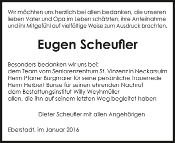 Traueranzeige von Eugen Scheufler 