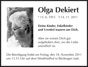 Traueranzeige von Olga Dekiert 