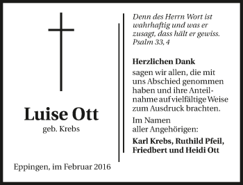 Traueranzeige von Luise Ott 