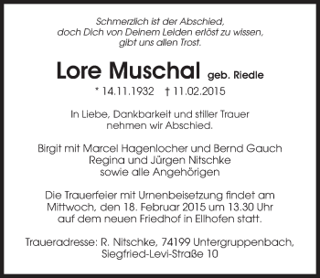 Traueranzeige von Lore Muschal 
