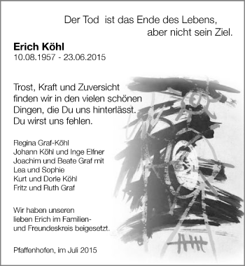 Traueranzeige von Erich Köhl 