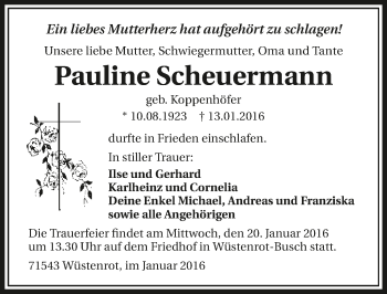 Traueranzeige von Pauline Scheuermann 