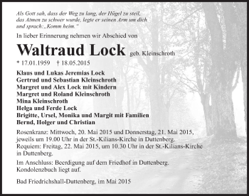 Traueranzeige von Waltraud Lock 