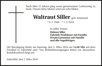 Traueranzeige von Waltraut Siller 
