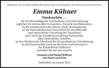 Traueranzeige von Emma Kühner 