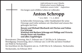 Traueranzeige von Anton Schropp 