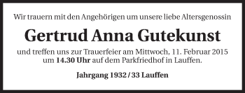 Traueranzeige von Gertrud Anna Gutekunst 