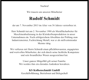 Traueranzeige von Rudolf Schmidt 