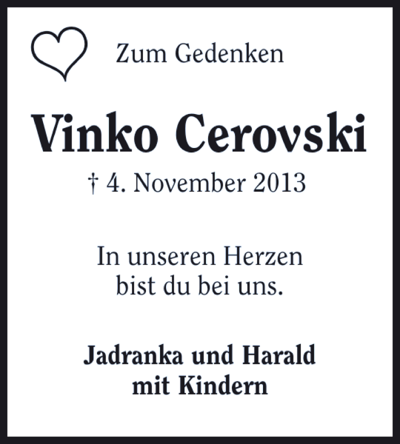  Traueranzeige für Vinko Cerovski vom  aus 