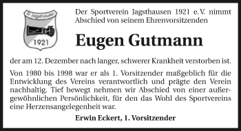 Traueranzeige von Eugen Gutmann 