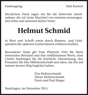 Traueranzeige von Helmut Schmid 