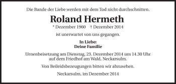 Traueranzeige von Roland Hermeth 