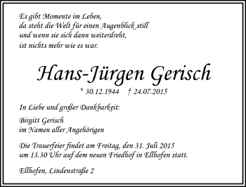Traueranzeige von Hans-Jürgen Gerisch 