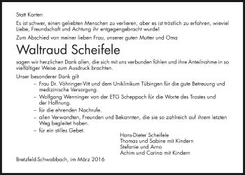 Traueranzeige von Waltraud Scheifele 
