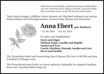 Traueranzeige von Anna Ebert 