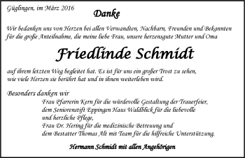 Traueranzeige von Friedlinde Schmidt 