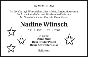 Traueranzeige von Nadine Wünsch 