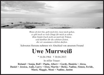 Traueranzeige von Uwe Murrweiss 