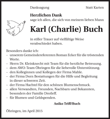 Traueranzeige von Karl Buch 