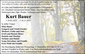 Traueranzeige von Kurt Bauer 