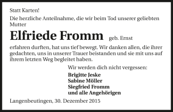 Traueranzeige von Elfriede Fromm 