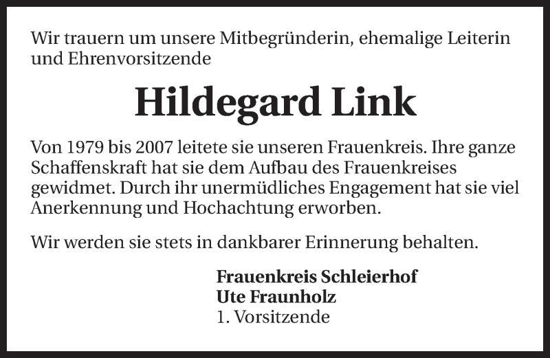  Traueranzeige für Hildegard Link vom 14.02.2015 aus 
