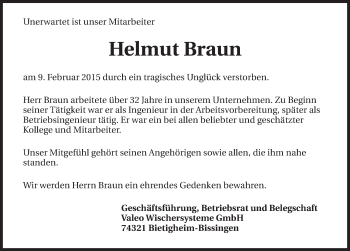 Traueranzeige von Helmut Braun 