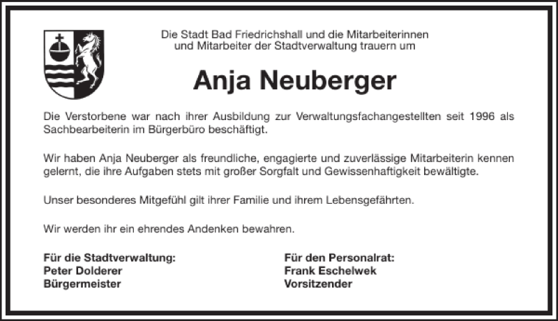  Traueranzeige für Anja Neuberger vom 11.01.2014 aus 