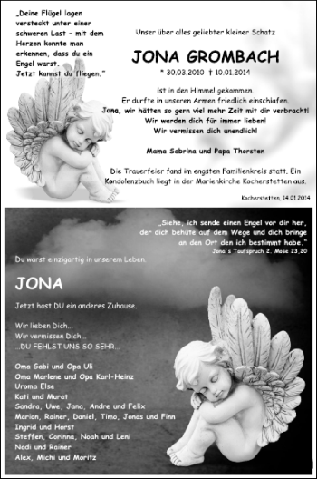Traueranzeige von Jona Grombach 