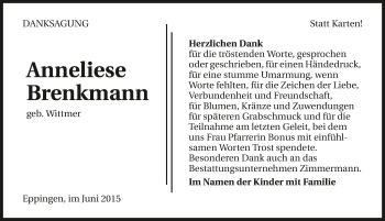 Traueranzeige von Anneliese Brenkmann 
