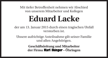 Traueranzeige von Eduard Lacke 