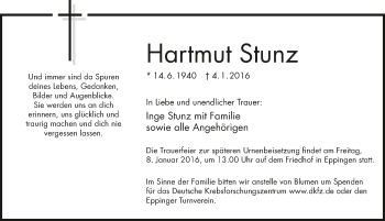 Traueranzeige von Hartmut Stunz 