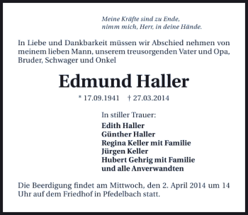 Traueranzeige von Edmund Haller 