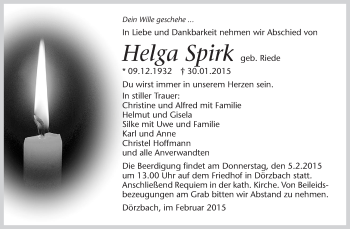 Traueranzeige von Helga Spirk 