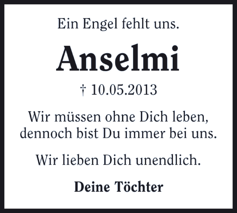  Traueranzeige für Anselmi Anselmi vom 10.05.2014 aus 